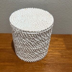 Source Unknown 
White Textured Ceramic Bathroom Canister